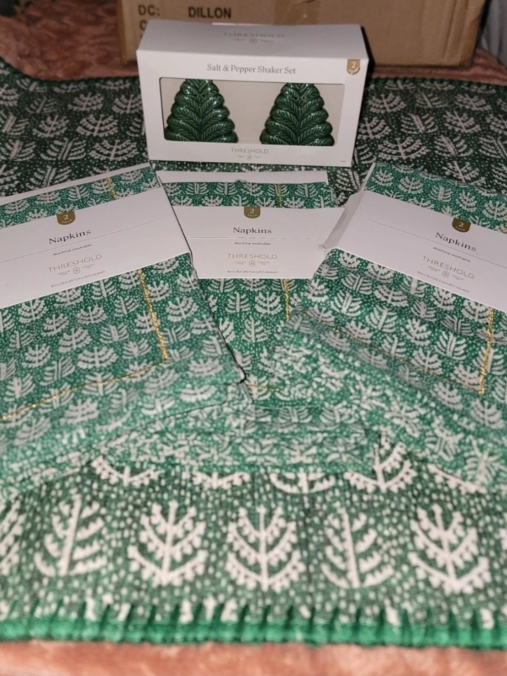 Threshold Green Leaf Holiday Napkin Set with Tree Salt & Pepper Shakers